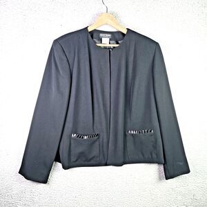 Harvé Benard Black 20W Evening Jacket Pleated Pocket Trim Structured Elegant VTG